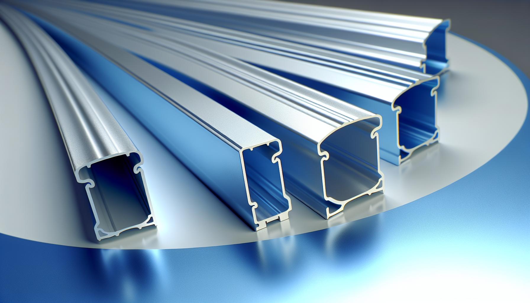 An image of silver anodized aluminum profiles in shades of blue-1